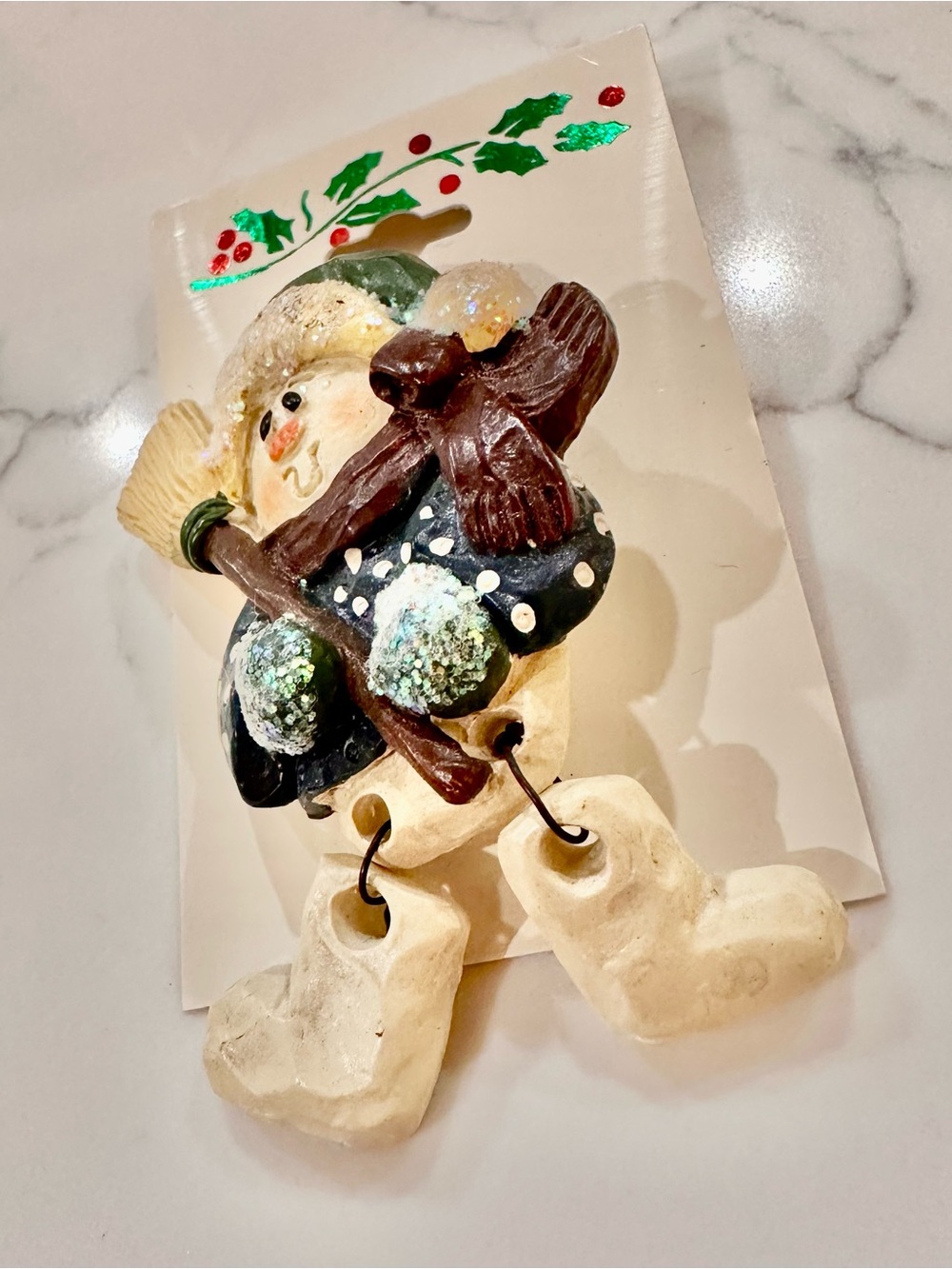 Festive Cream, Black and Green Snowman Brooch - Women's Jewelry